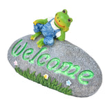 Welcome Frog Statue Luminous Garden Decor Resin Craftwork Patio Yard Lawn Animal Ornament for Indoor Outdoor - Front View