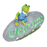 Welcome Frog Statue Luminous Garden Decor Resin Craftwork Patio Yard Lawn Animal Ornament for Indoor Outdoor