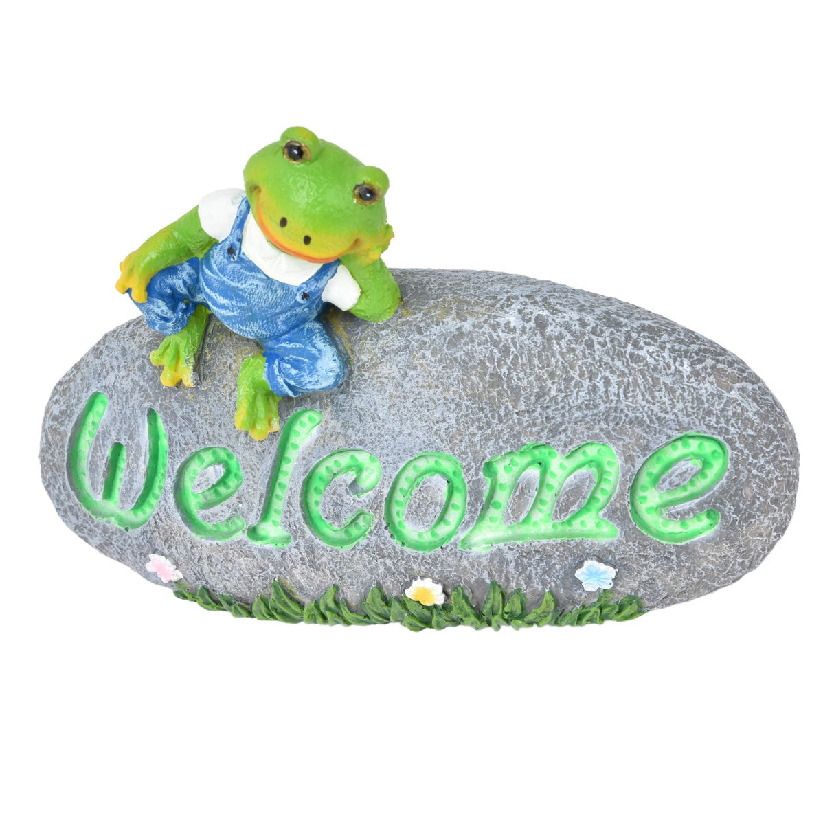 Welcome Frog Statue Luminous Garden Decor Resin Craftwork Patio Yard Lawn Animal Ornament for Indoor Outdoor