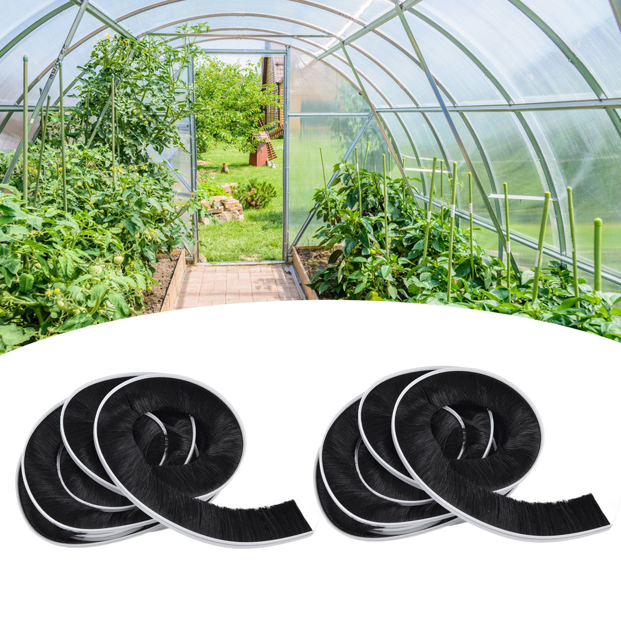 2PCS Brush Strip Ultraviolet Proof Water Proof Adjustable Length 4M Weather Stripping for Greenhouse Glass Door