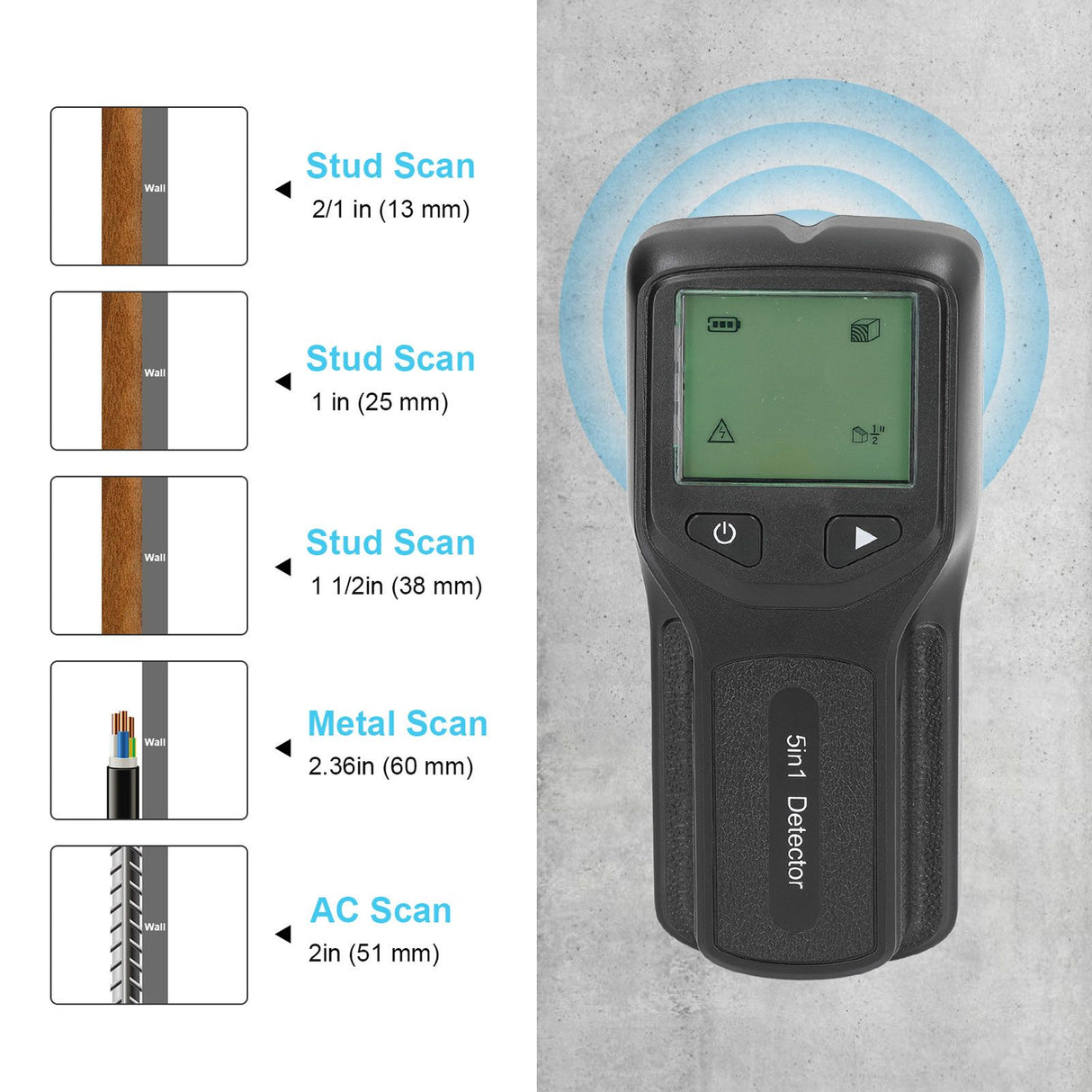 5 in 1 Stud Finder Multifunctional Wall Scanner LCD Electronic Metal Studs Detector HW430Black