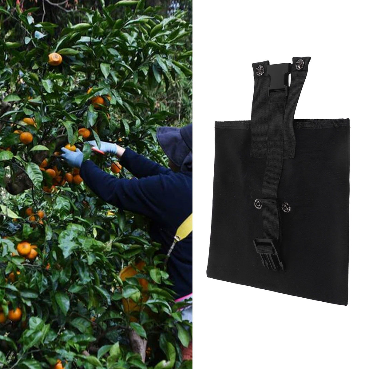 Outdoor Foraging Bag Oxford Cloth Fruit Picking Bag Waist Hanging Tool Pouch Garden Vegetable Storage Pouch Black