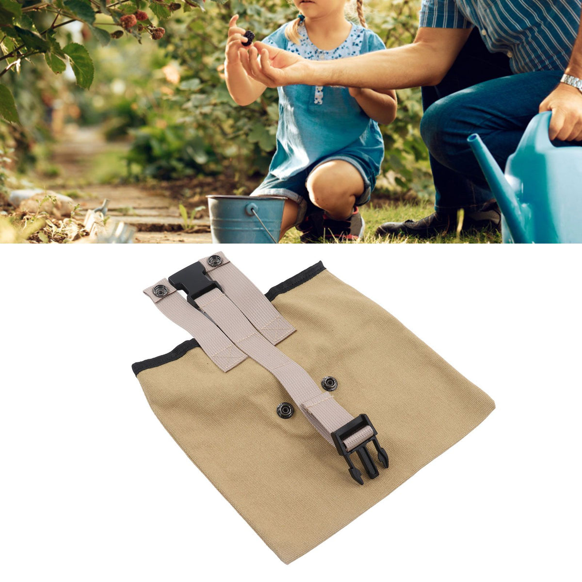 Outdoor Foraging Bag Oxford Cloth Fruit Picking Bag Waist Hanging Tool Pouch Garden Vegetable Storage Pouch Khaki