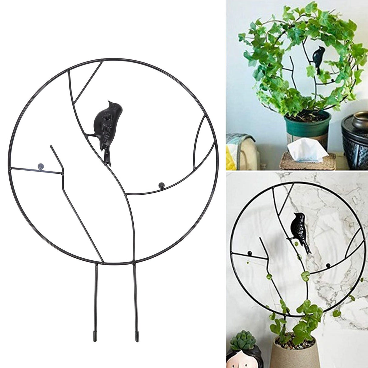 Bird Garden Trellis Good Support Cute Appearance Thick Lightweight Small Metal Garden Trellis for Backyards Balconies Black
