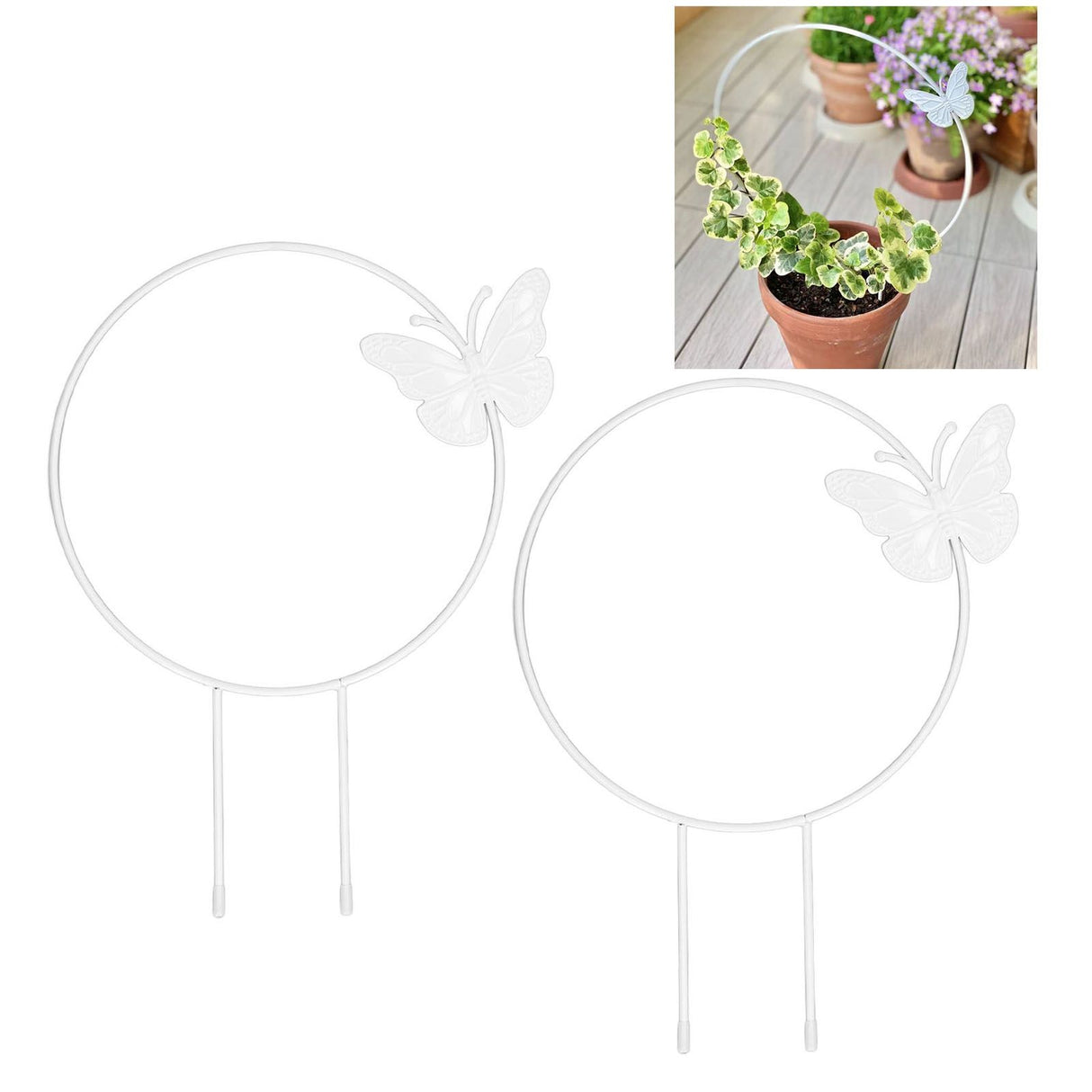 2Pcs Butterfly Garden Climbing Trellis Beautiful Iron Plant Trellis for Decorative Potted Climbing Vines Flowers Round