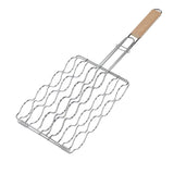 Corn Grilling Basket Stainless Steel Beech Wood Handle Even Heat Distribution 4 Corns Capacity Grilling Holder for Camping - Front View
