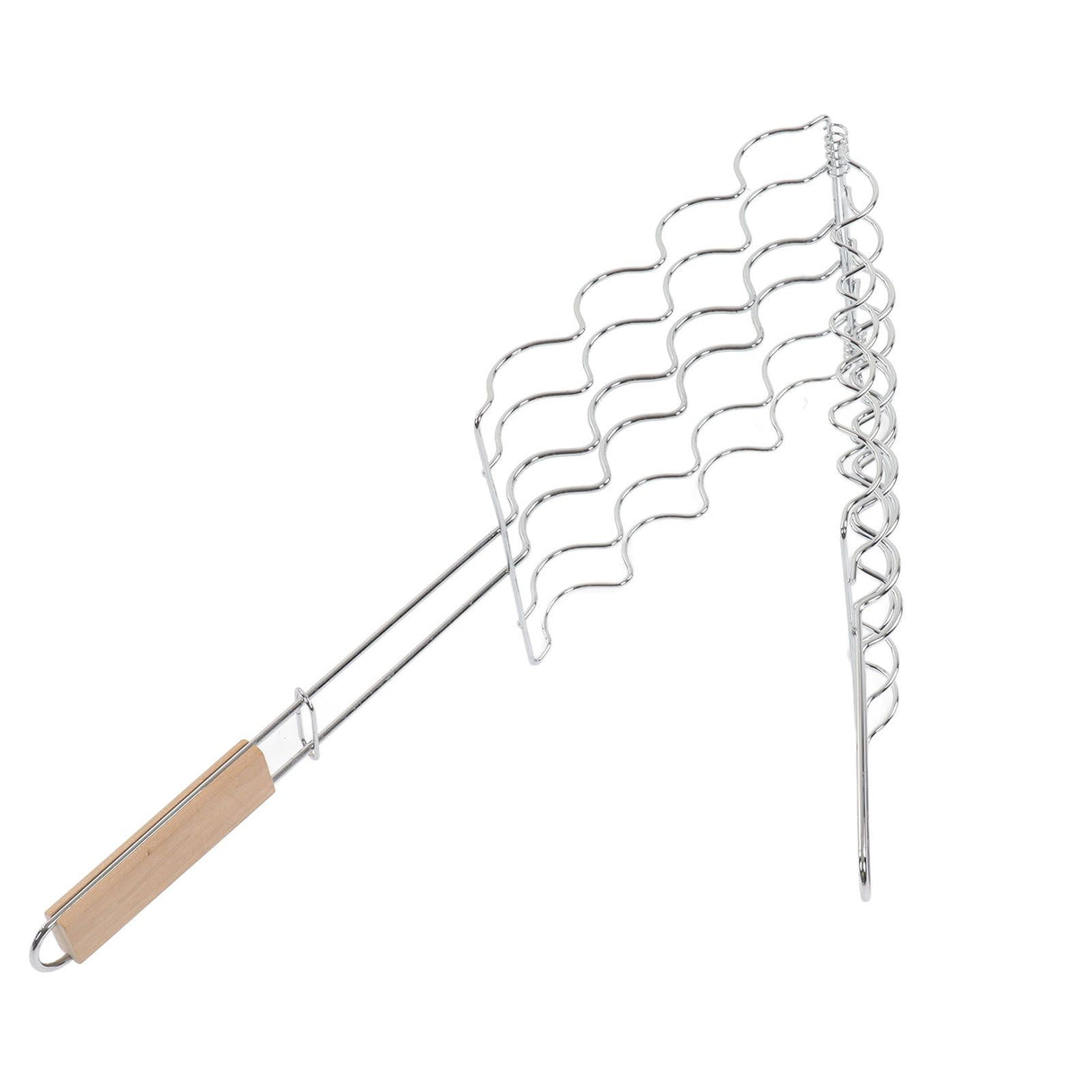 Corn Grilling Basket Stainless Steel Beech Wood Handle Even Heat Distribution 4 Corns Capacity Grilling Holder for Camping