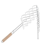 Corn Grilling Basket Stainless Steel Beech Wood Handle Even Heat Distribution 4 Corns Capacity Grilling Holder for Camping - 45-Degree Angle