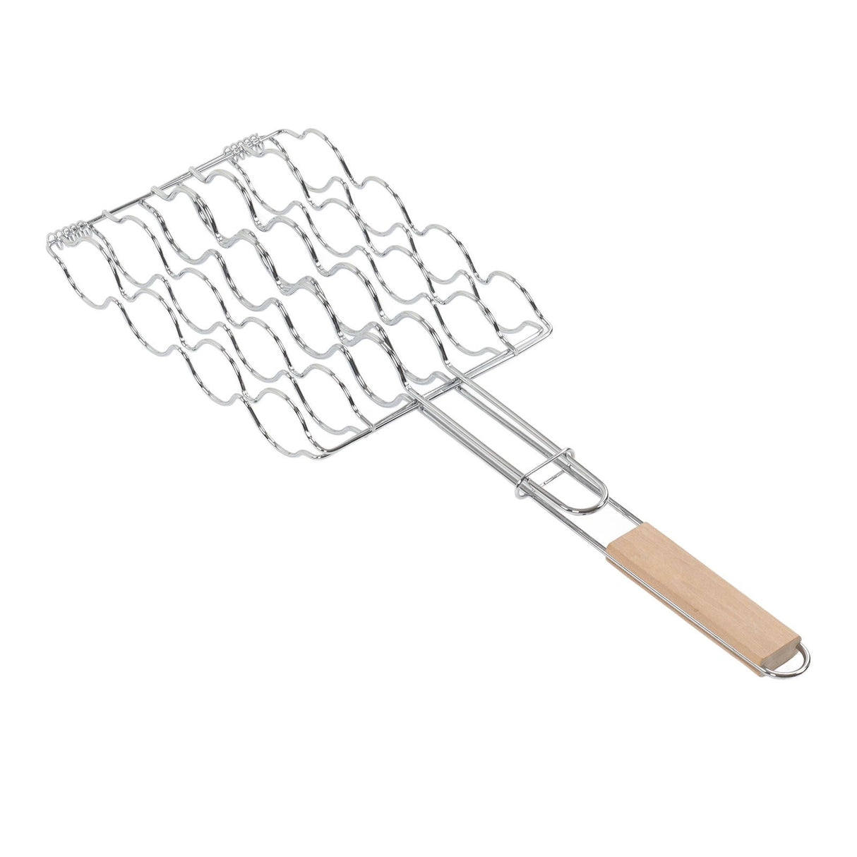 Corn Grilling Basket Stainless Steel Beech Wood Handle Even Heat Distribution 4 Corns Capacity Grilling Holder for Camping