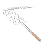Corn Grilling Basket Stainless Steel Beech Wood Handle Even Heat Distribution 4 Corns Capacity Grilling Holder for Camping