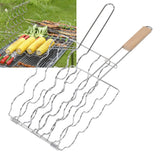 Corn Grilling Basket Stainless Steel Beech Wood Handle Even Heat Distribution 4 Corns Capacity Grilling Holder for Camping