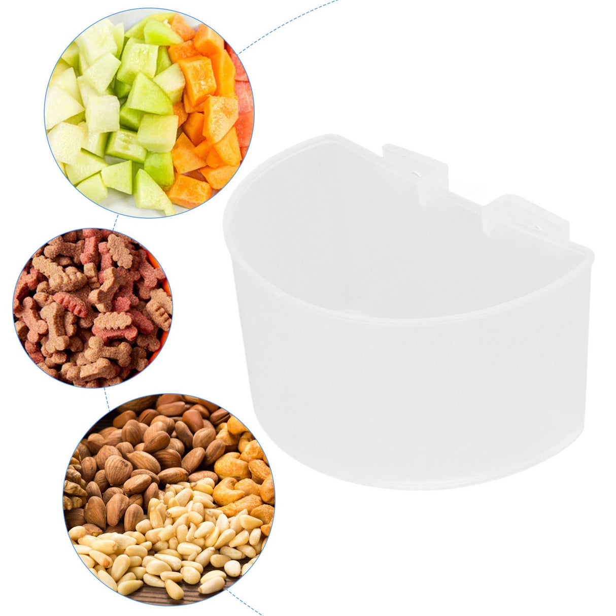20Pcs Bird Food Bowl Plastic Parrot Water Feeding Cup Birdcage Feeder Trough Set Kit White 11x6cm / 4.33x2.36in
