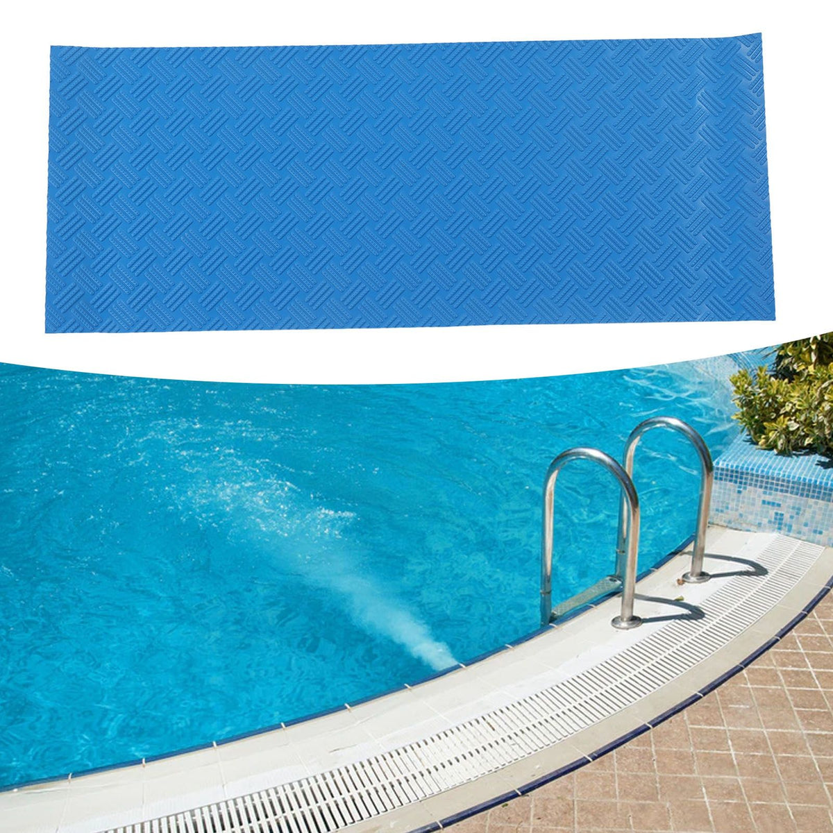 2Pcs Swimming Pool Ladder Mat Rubber Protective Floor Step Pad 60x24x0.1cm Set Kit