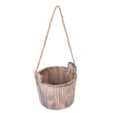 Barrel Planter Round Vintage Rustic Style Wall Hanging Wooden Garden Flower Pot for Garden Patio Office Home - Close-Up Angle