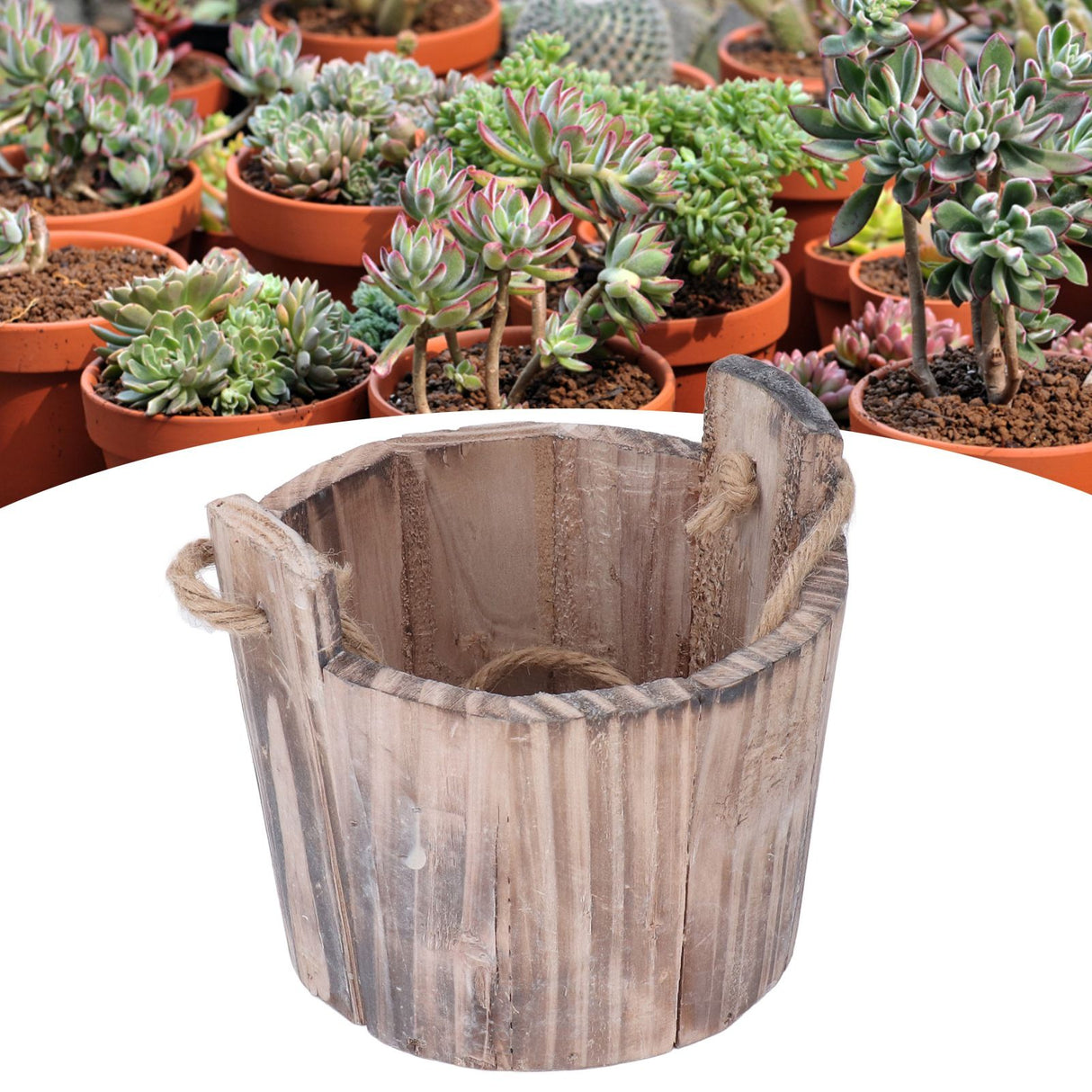 Barrel Planter Round Vintage Rustic Style Wall Hanging Wooden Garden Flower Pot for Garden Patio Office Home