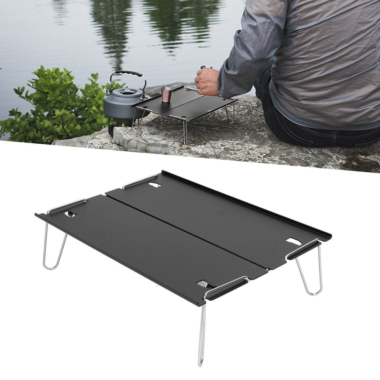 Folding Camping Table Outdoor Portable Aluminum Alloy Ultra Light Mini Folding Table Multifunction Camping Table Black