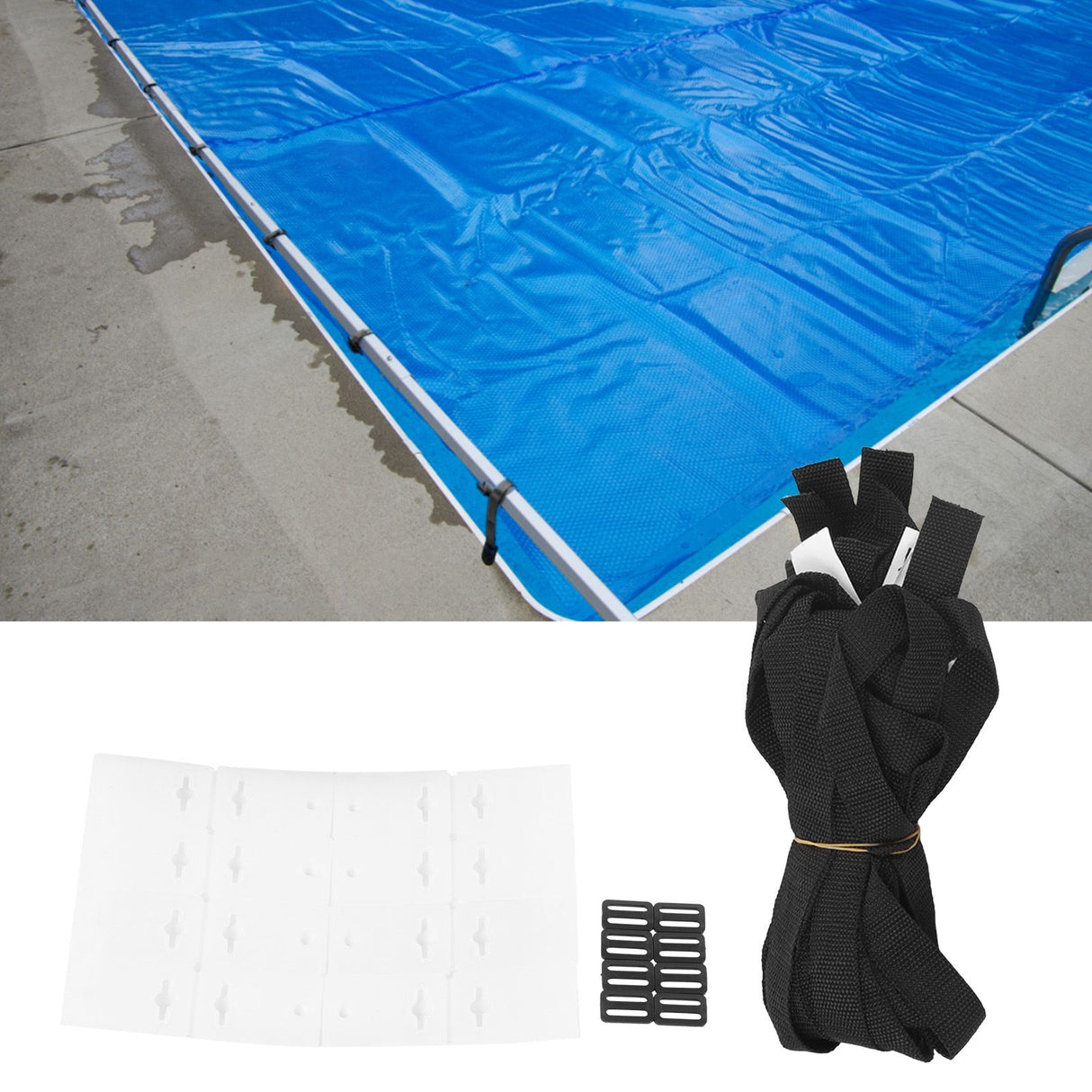 8 Sets Swimming Pool Roller Strap Solar Cover Reel Attachment Kit with Cord Plates and Buckles