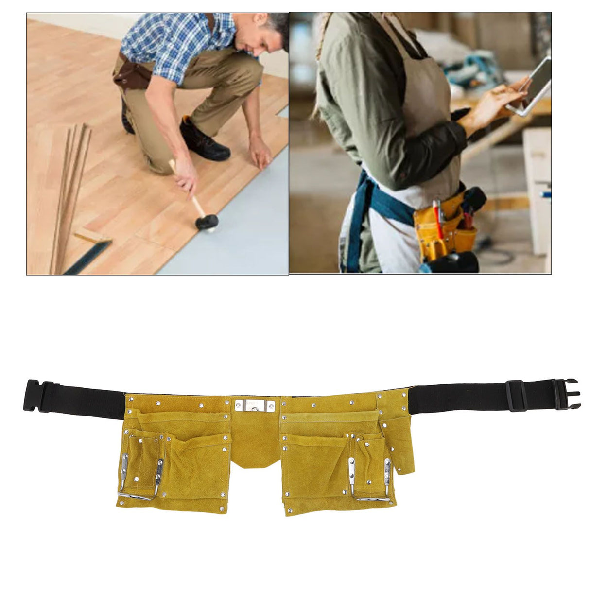 Leather Tool Belt Multiple Pockets Quick Release Buckle Wearproof Portable Leather Tool Belt Apron for Woodworking