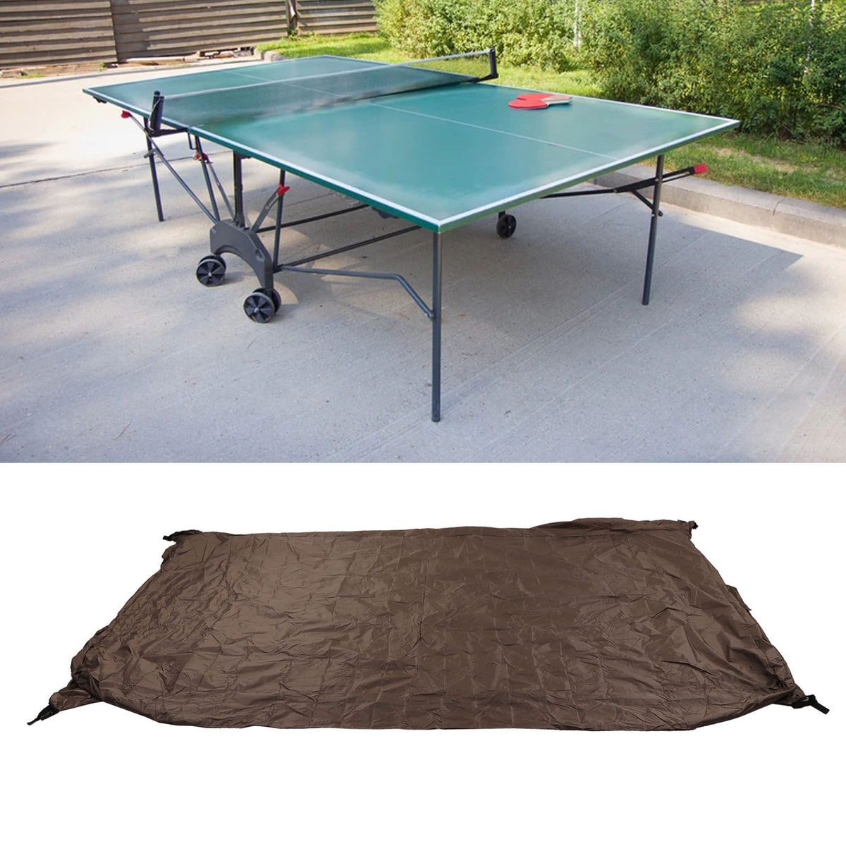 Ping Pong Table Cover Outdoor Waterproof Dustproof Silver Coating Table Tennis Cover for Courtyard Terrace Brown