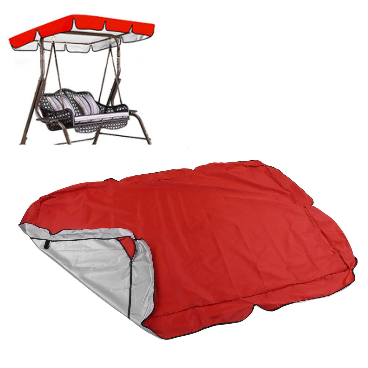 Outdoor Swing Canopy Silver Coated Oxford Cloth Waterproof Swing Chair Top Cover for Garden Sun Shade Accessory Red