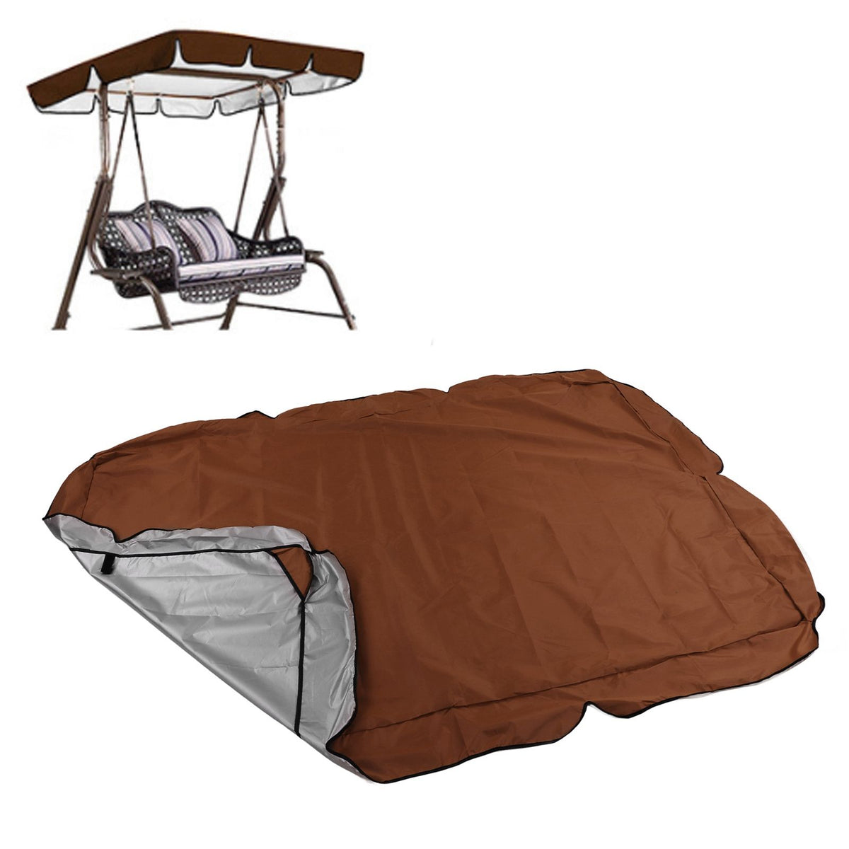 Outdoor Swing Canopy Silver Coated Oxford Cloth Waterproof Swing Chair Top Cover for Garden Sun Shade Accessory Brown