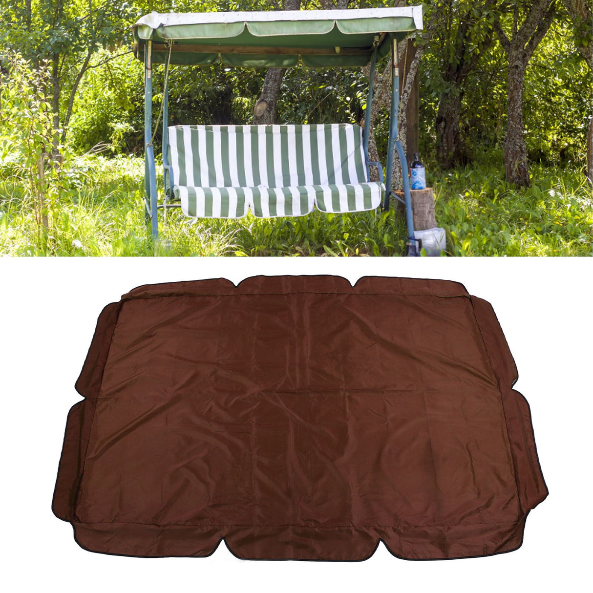 Swing Canopy Replacement Silver Coated Oxford Cloth Waterproof Swing Chair Canopy Cover for Outdoor Garden Balcony Brown