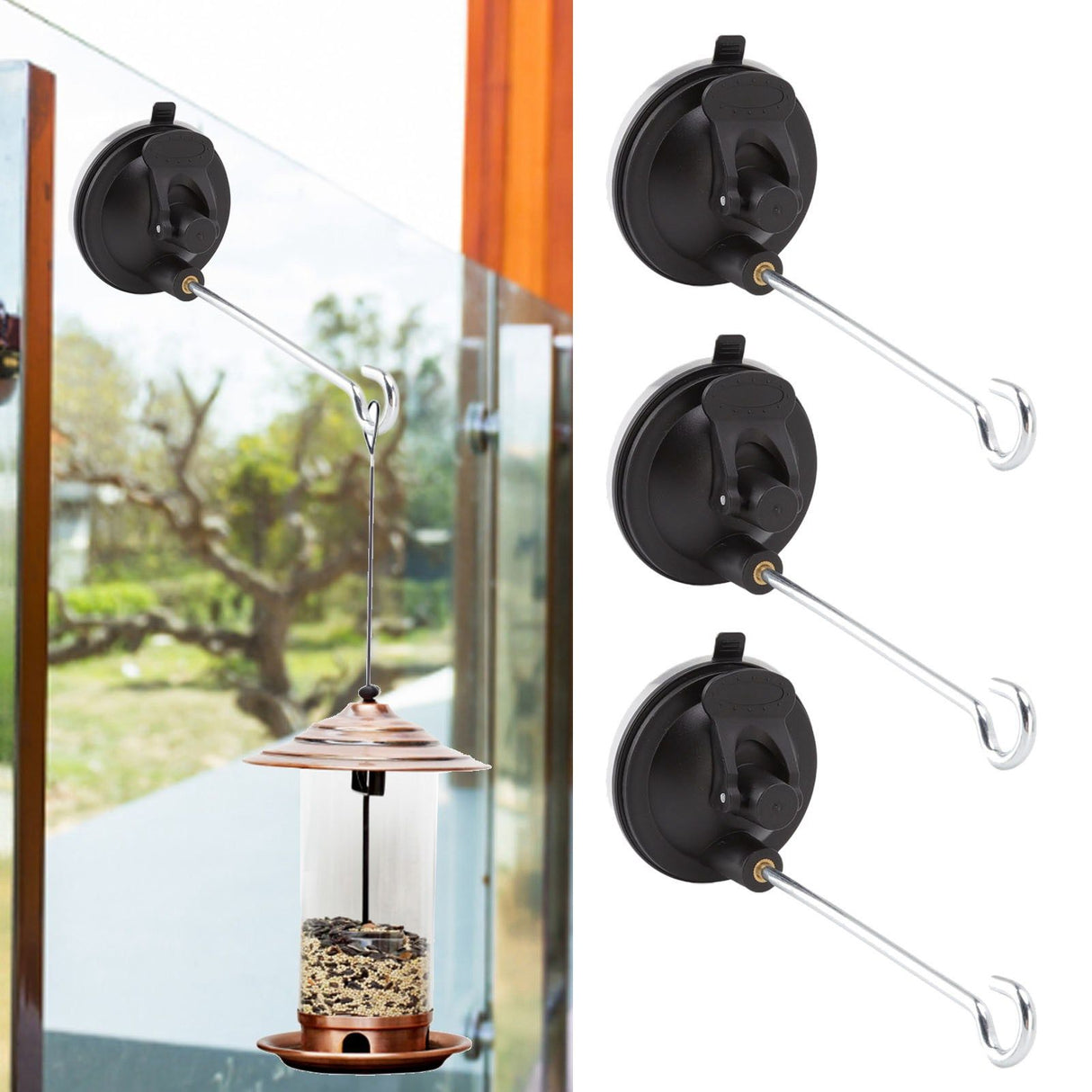 3 Pcs Bird Feeder Wall Hanger Window Suction Cup with Hanger Hook for Wind Chimes Plant