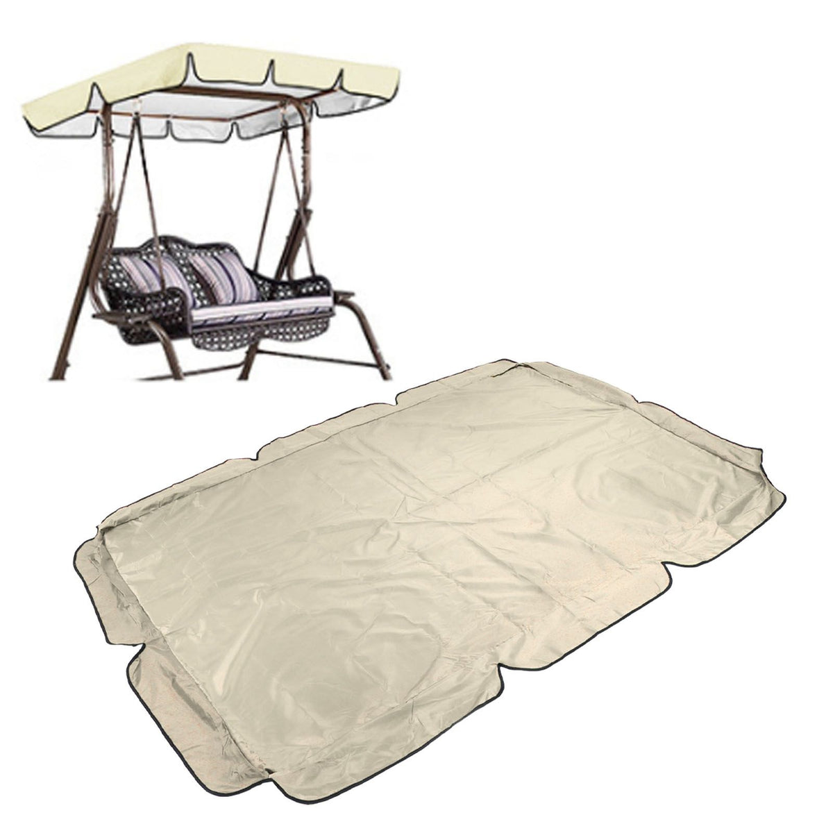 Outdoor Swing Canopy Garden Courtyard Waterproof Rocking Chair Dust Top Cover 210D Silver Coated Oxford Cloth Balcony Swing Canopy Beige