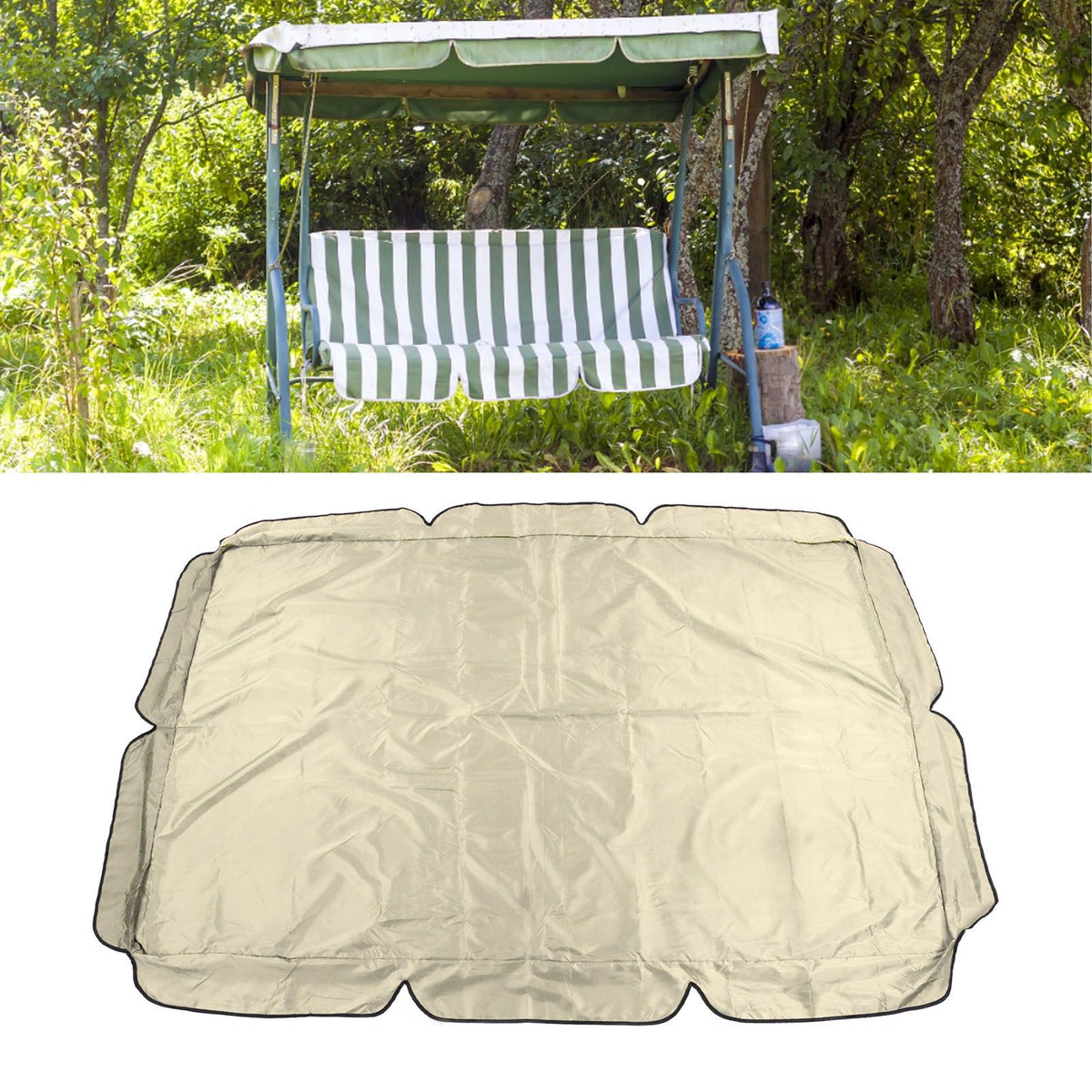 Outdoor Swing Canopy Garden Courtyard Waterproof Rocking Chair Dust Top Cover 210D Silver Coated Oxford Cloth Balcony Swing Canopy Beige