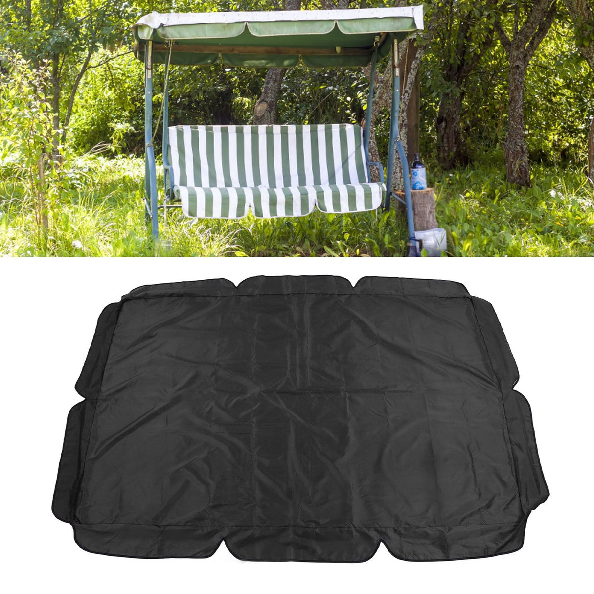 Outdoor Swing Canopy Garden Courtyard Waterproof Rocking Chair Dust Top Cover 210D Silver Coated Oxford Cloth Balcony Swing Canopy Black