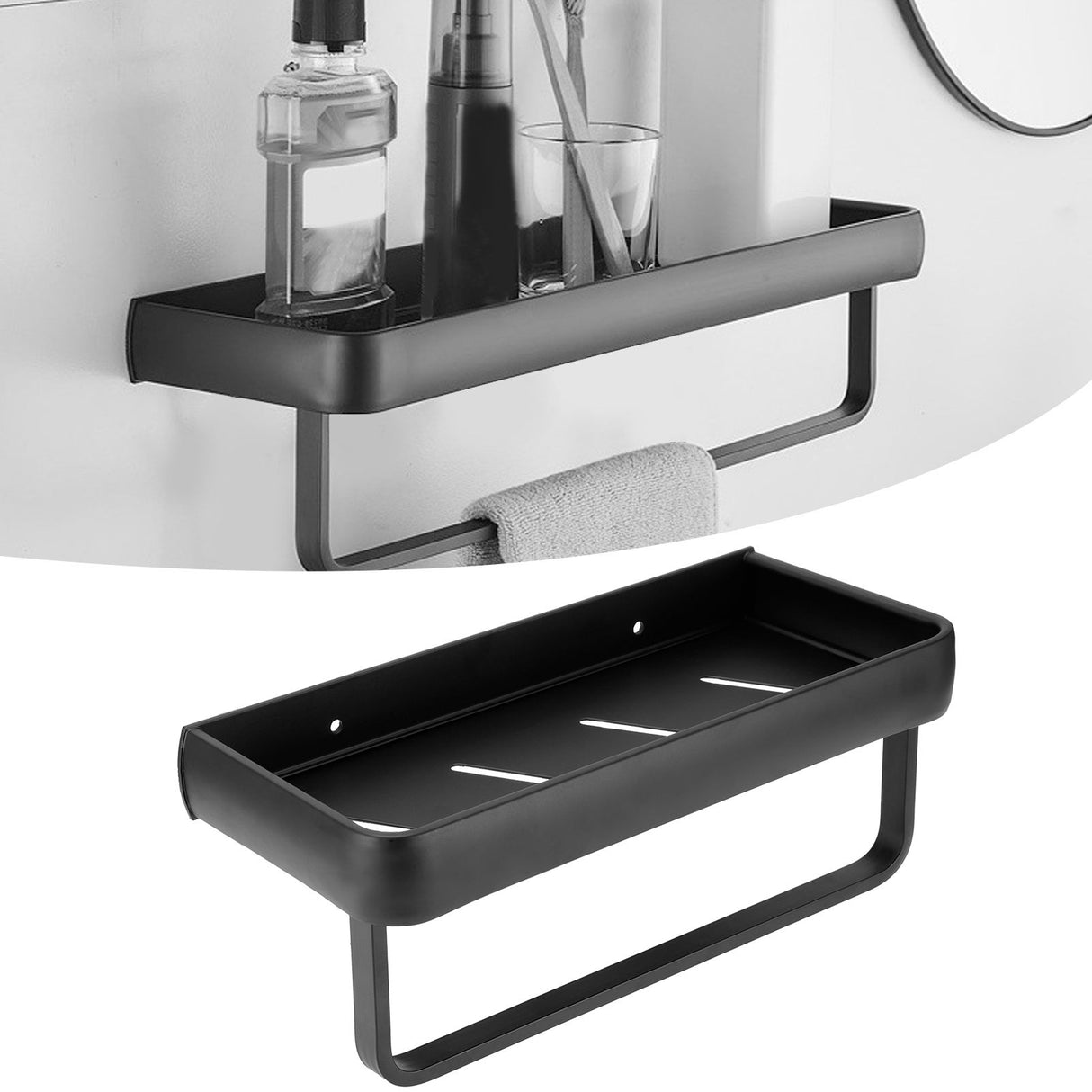 30cm Bathroom Shelf Space Aluminum Wall Mounted Hollow Storage Rack Basket Organizer(SingleLayer with Rod )