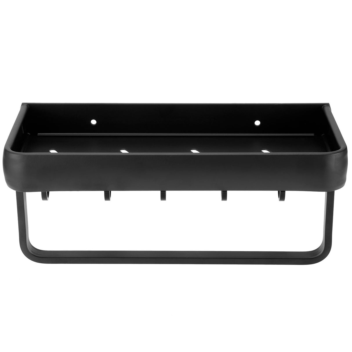 30cm Bathroom Shelf Space Aluminum Wall Mounted Hollow Storage Rack Basket Organizer(SingleLayer with Rod and 5 Hooks )