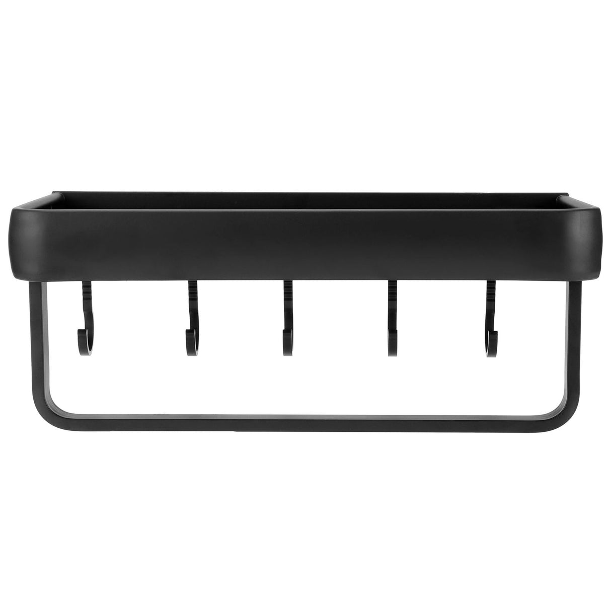 30cm Bathroom Shelf Space Aluminum Wall Mounted Hollow Storage Rack Basket Organizer(SingleLayer with Rod and 5 Hooks )