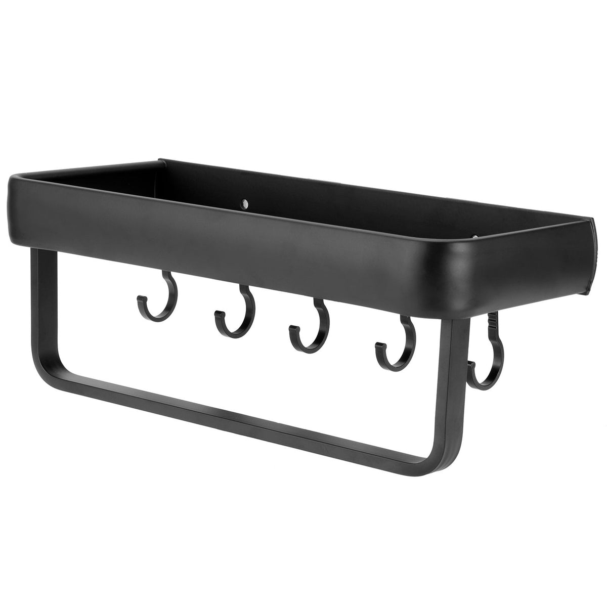 30cm Bathroom Shelf Space Aluminum Wall Mounted Hollow Storage Rack Basket Organizer(SingleLayer with Rod and 5 Hooks )