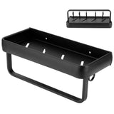 30cm Bathroom Shelf Space Aluminum Wall Mounted Hollow Storage Rack Basket Organizer(SingleLayer with Rod and 5 Hooks ) - Close-Up Angle