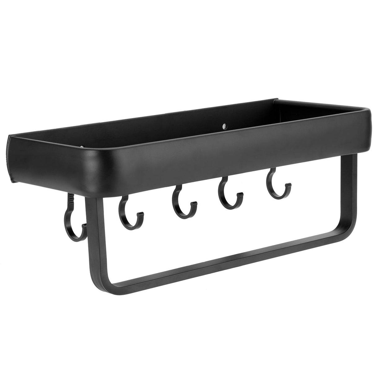 30cm Bathroom Shelf Space Aluminum Wall Mounted Hollow Storage Rack Basket Organizer(SingleLayer with Rod and 5 Hooks )