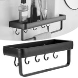 30cm Bathroom Shelf Space Aluminum Wall Mounted Hollow Storage Rack Basket Organizer(SingleLayer with Rod and 5 Hooks )
