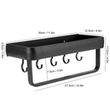30cm Bathroom Shelf Space Aluminum Wall Mounted Hollow Storage Rack Basket Organizer(SingleLayer with Rod and 5 Hooks )