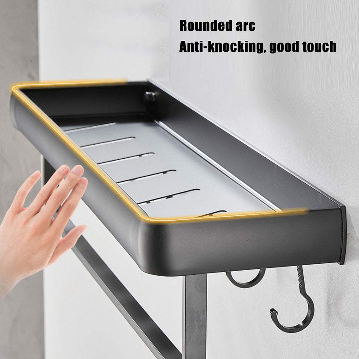 50cm Multifunctional Wall Mounted Kitchen Shelving Bathroom Storage Rack Bottle Holder(SingleLayer with Bar and 5 Hook )