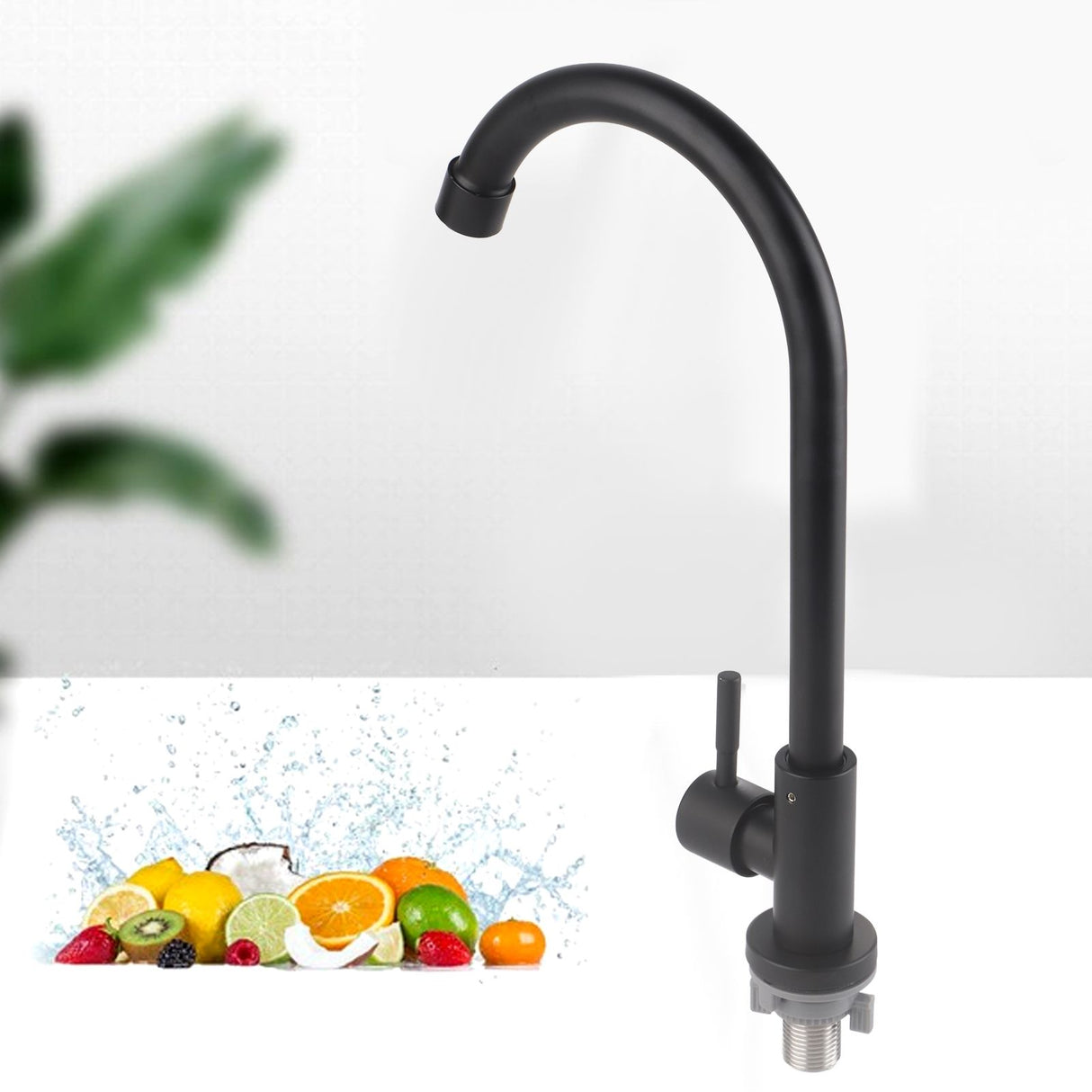 G1/2 Faucet 90 Degree Rotating Single Cold Matte Black Water Tap for Kitchen Sink Basin