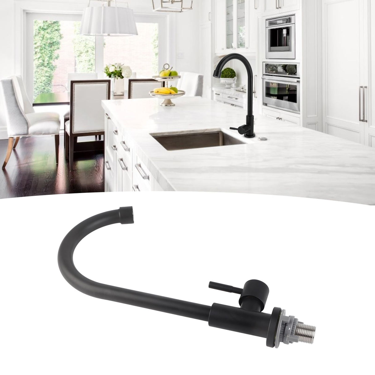 G1/2 Faucet 90 Degree Rotating Single Cold Matte Black Water Tap for Kitchen Sink Basin