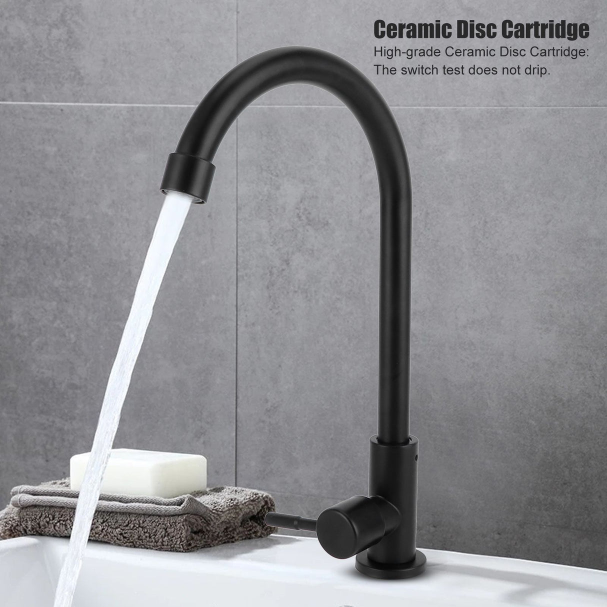 G1/2 Faucet 90 Degree Rotating Single Cold Matte Black Water Tap for Kitchen Sink Basin