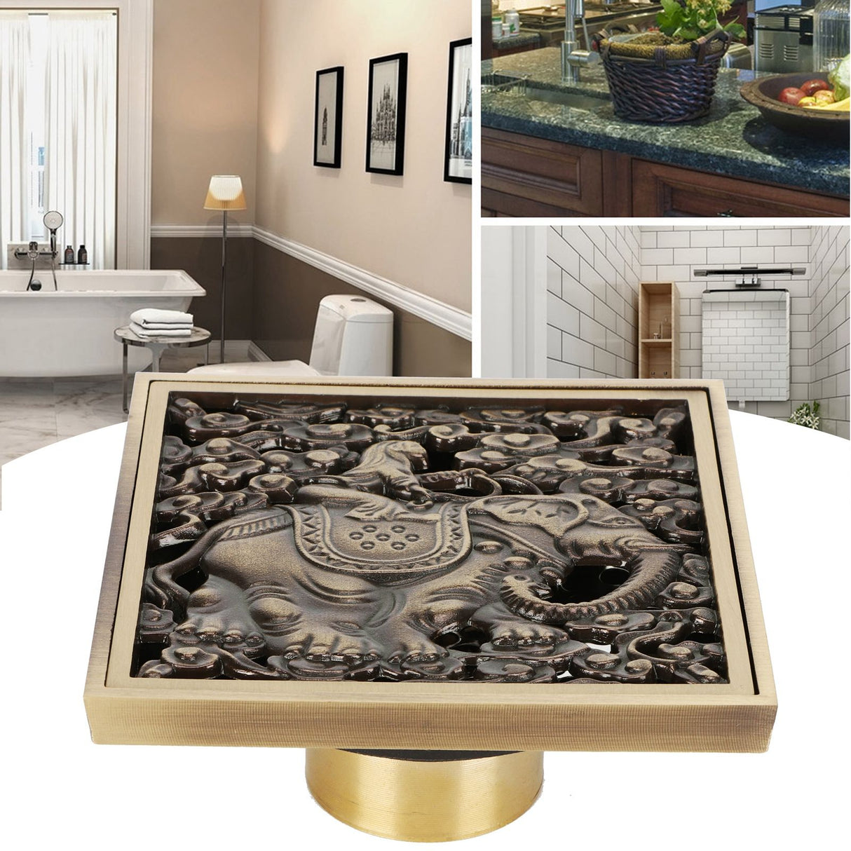 Floor Drain Antique Full Copper Shower Drain Kit for Kitchen Bathroom Toilet Hotel