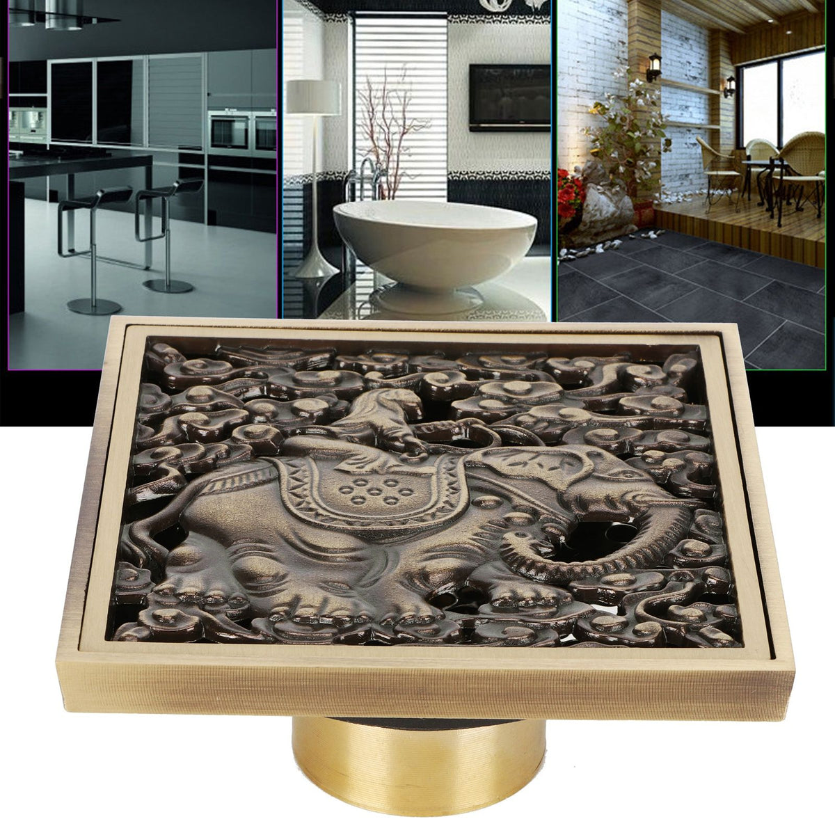 Floor Drain Antique Full Copper Shower Drain Kit for Kitchen Bathroom Toilet Hotel