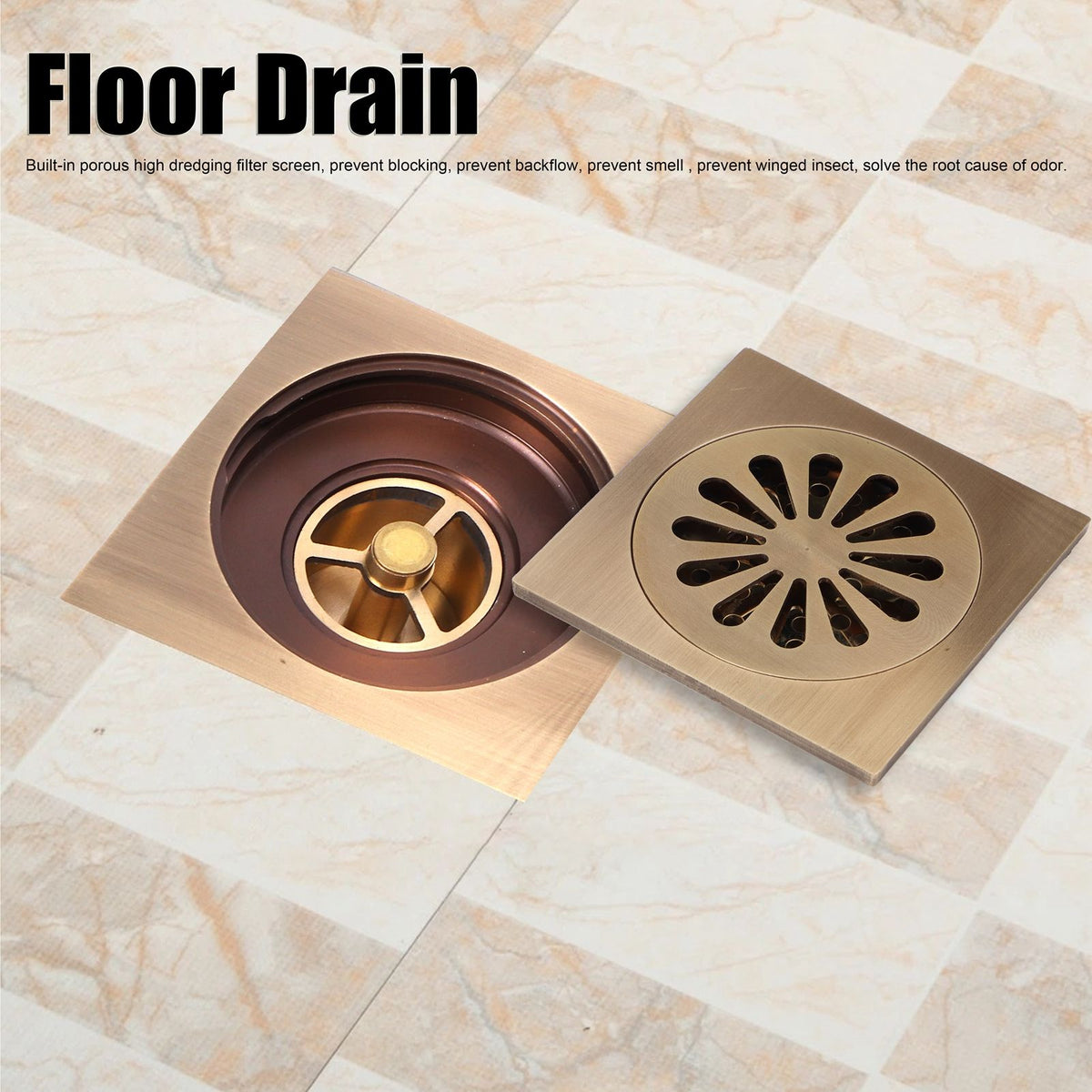 Floor Drain Set European Style Antique Copper Shower Drain Bathroom Toilet Accessory