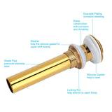 Gold Sink Drain without Overflow Anti Clog Bathroom Faucet Wash Basin Drain Stopperwith Hole - Extra Image