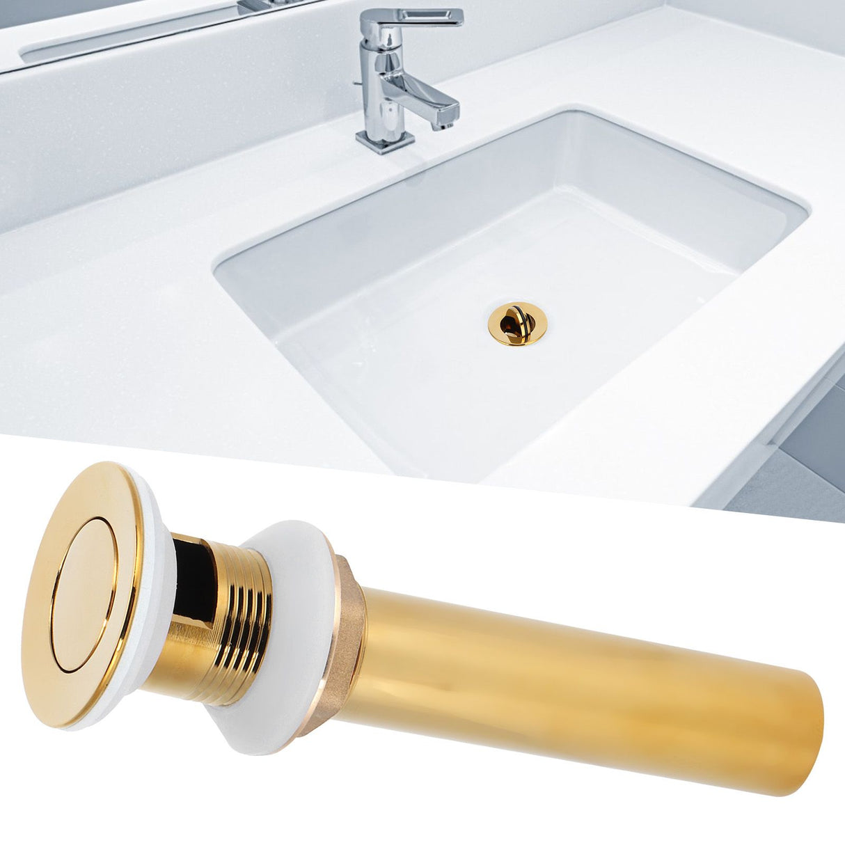 Wash Basin Sink Drain Anti Clogging Bathroom Drainer Stopper Accessories Non Overflow Gold(Flap with Hole )