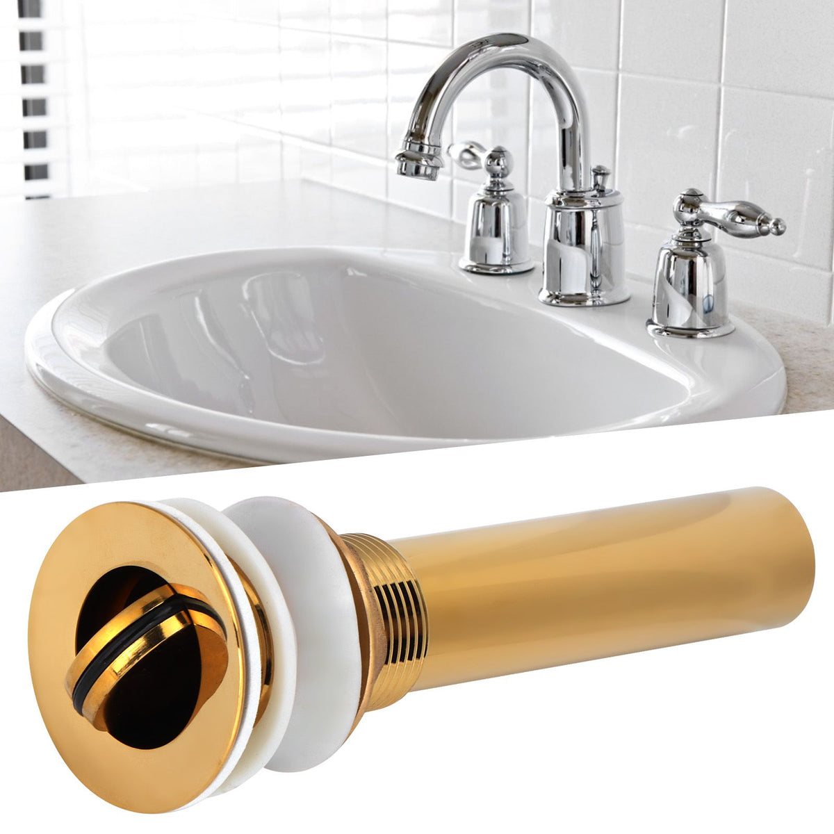 Wash Basin Sink Drain Anti Clogging Bathroom Drainer Stopper Accessories Non Overflow Gold(Flap without Hole )