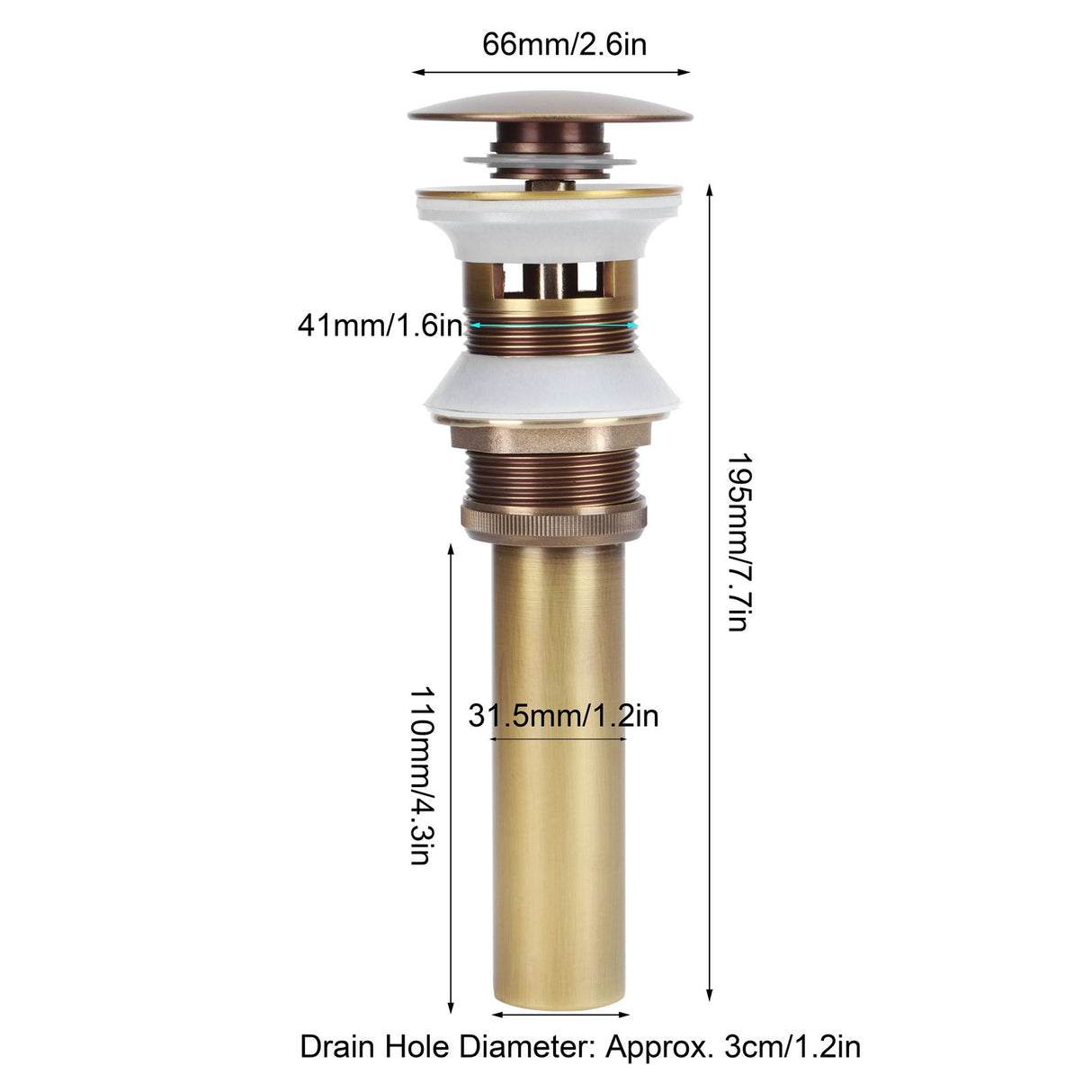 Brass Popup Drain Stopper Bathroom Basin Sink Draining Without Overflow AccessoryAntique Big Bouncing with Hole