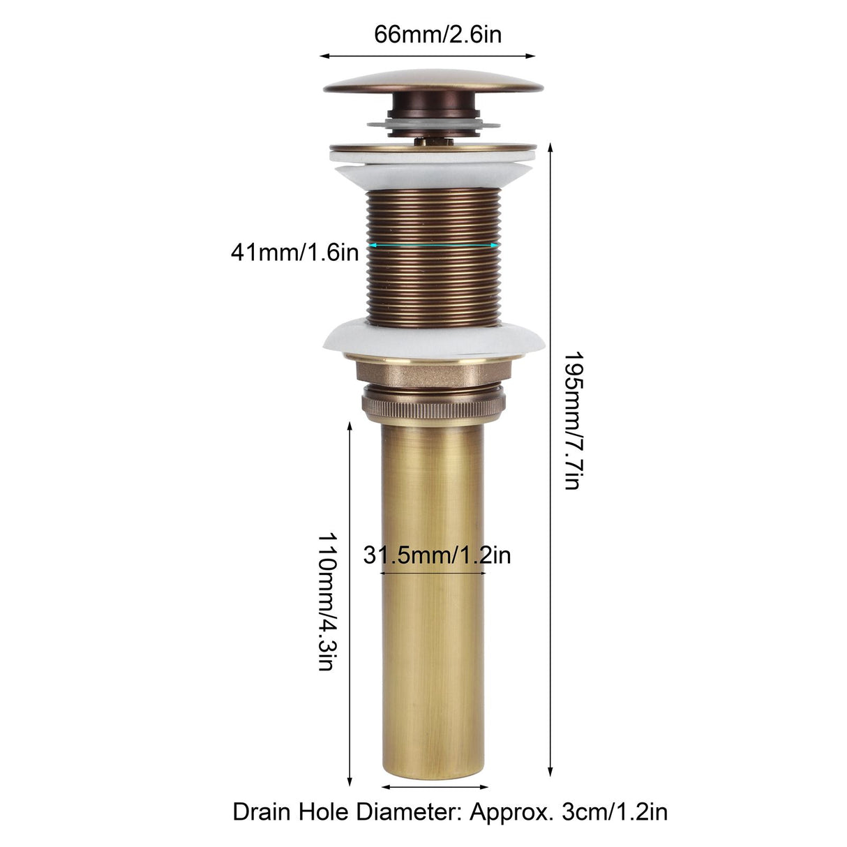Brass Popup Drain Stopper Bathroom Basin Sink Draining Without Overflow AccessoryAntique Big Bouncing Without Hole